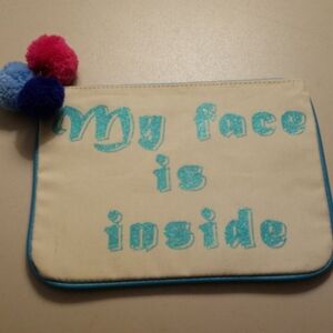 Madden Girl "My Face is Inside" Glittered Canvas Pompoms Cosmetic Bag 9" x 7"